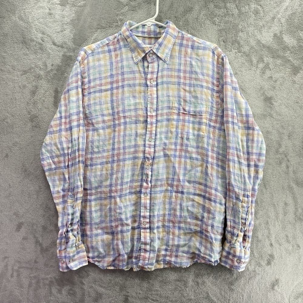 Peter Millar Men Medium Multicolor Plaid Linen Blend Button Down Shirt